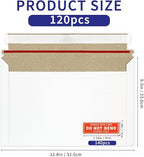 Cheardia 120 Pack Photo Document Mailers with Self Adhesive Seal, 13 x 9.25 Inch Rigid Mailers Stay Flat Cardboard Envelope with Label for CD, Photos, White