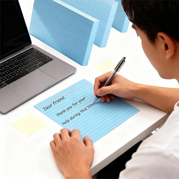 JINMIKEJI Blue Ruled Index Cards 5x7 Inch - 50 Pack Study Flash Cards for School, Office & Home Organization, Durable Note Cards with Lines