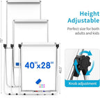 DexBoard U-Stand Double Sided 40" x 28" Magnetic Dry Erase Easel, Height Adjustable & 360° Rotating Whiteboard with 1 Eraser, 6 Magnets and Paper Pads