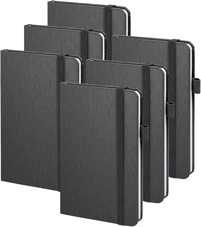 ONAVIA A6 Pocket Notebook Lined Journals, Small Journaling Notebooks, 160 Pages Hardcover Mini Notepad for Writing, Work, School and Note Taking with Pen Holder, 3.5" x 5.7", 6 Pack (Black)
