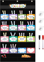 REGELETO Class Jobs Pocket Chart with 17 Pockets and 2 Storage Bags,Class Management Educational Pocket Chart Teacher's Helper Size: 32.6" L x 19.6 H inch Bulletin Board for Classroom (Black)