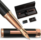 Ellington Pens Luxury Fountain Pen Set - Smooth Medium Nib- Includes 3 Ink Cartridges, Refillable Ink Converter, Gift Box- Fountain Pens For Writing, Calligraphy, Journaling, Sketching (Midnight Rose)