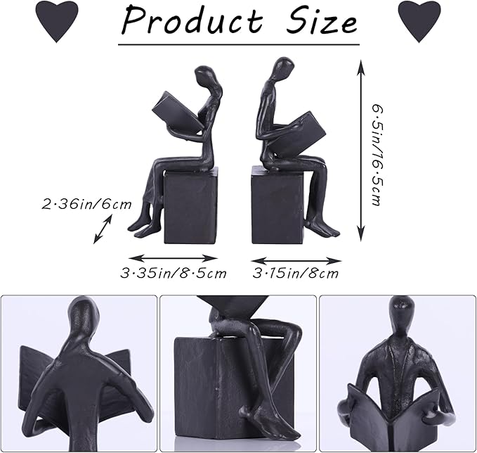 Iron Decorative Bookends,Reading Couple Figurine Bookends for Shelves,Cast Iron Bookends for Heavy Books,Metal Modern Bookends,Unique Couple Statue Book Stoppers,Boho Reader Sculpture Gifts