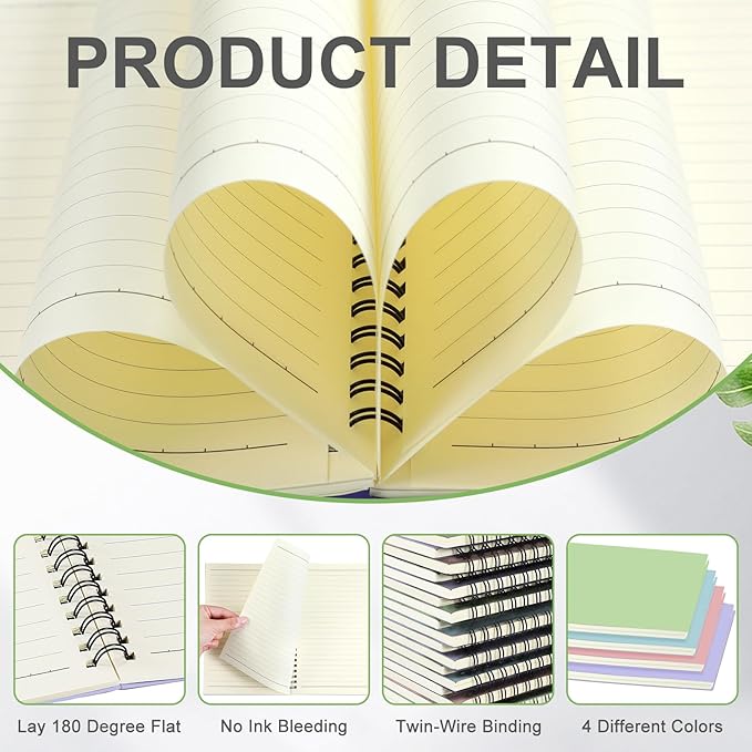 Yahenda Spiral Notebook Bulk A5 Journal Lined 8.3'' x 5.5'' Writing Composition Paper Small Notepad Subject Notebook for Students Office Business Back to School Supplies(Pastel Colors,4 Pcs)