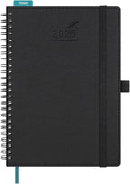 BEZEND 2026 Planner Weekly and Monthly (6" x 8.5" Spiral) Daily Calendar with Hourly Timeslots & Tabs (Jan-Dec) Note & Expenses, Pen Holder, Inner Pocket, Vegan Leather Softcover - Black