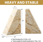Koville Marble Bookends for Shelves, Large Bookends for Heavy Books, Natural Stone Book Stopper for Books CD Movies, Aesthetic Decorative Book Ends, Bookshelf Table Home Decor(Gold)