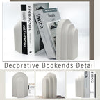LIN CHUAN Heavy Duty Book Ends for Shelves, Decorative Bookends for Heavy Books Set of 2, 6.6 LBS Modern Book Stopper for Home Decor, Bookshelf, Aesthetic Bookend with Layered Arch Design, Gray
