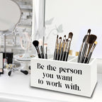 XPH Be the Person You Want to Work with White Pen Pencil Holder Organizer for Desk, Inspirational Gifts for Women Men, Motivational Wooden Box Sign for Home Office Desk Tabletop Decorations