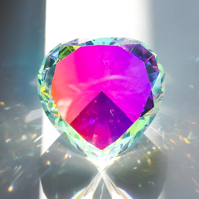 SWTHONY 60mm Crystal Diamond Paperweight Heart Shaped Glass Gems Big Fake Diamonds Paper Weights for Women Desk Wedding Centerpiece AB-Coated