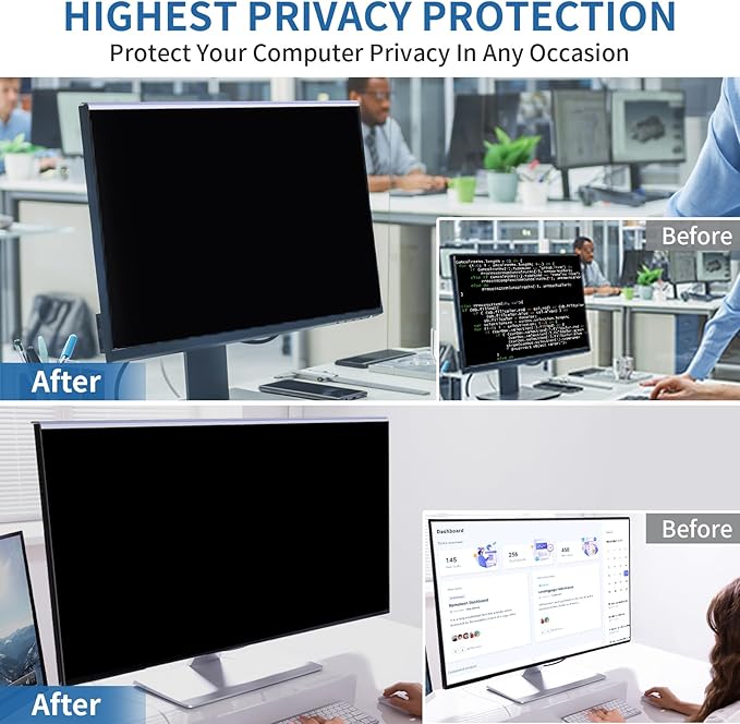 DEJIMAX 24 Inch Computer Privacy Screen for 16:9 Monitor, Anti-Blue Light Monitor Privacy Screen Filter, Anti-UV Computer Hanging Shield, Universal 23.6'', 23.8'', 24''