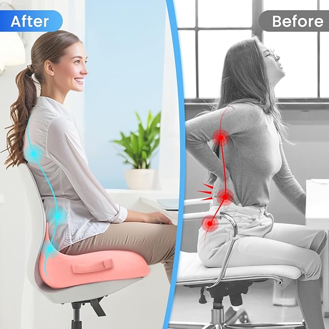 CushZone Seat Cushion, Memory Foam Office Chair Seat Cushion for Office Chairs/Car/Long Trip/Desk Chair/Gaming, X-Large Size for Sciatica & Hip & Tailbone Pain Relief, Sciatica Support (Pink)