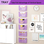 GDINDINFAN 3 Single Pocket Wall File Holder, Mesh Hanging File Folder Paper Organizer, Vertical Wall Mounted Mail Basket, Storage Organization Magazine Rack for Office, Home and School, Light Purple