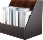 KINGFOM 4-Slot Wood Leather Document Files Holder Rack Stand Desk Files Organizer Papers Collection Cabinet (4 slot brown)