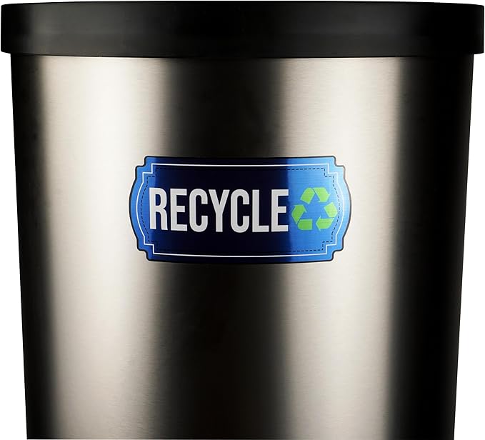 Recycle and Trash Stickers for Kitchen Trash Cans and Recycling Bins, Indoor Trash and Recycle Sticker Combo for Garbage Can Logo Symbol, Blue & Gray Decals, 6.5" x 3" Elegant Style with Split-back