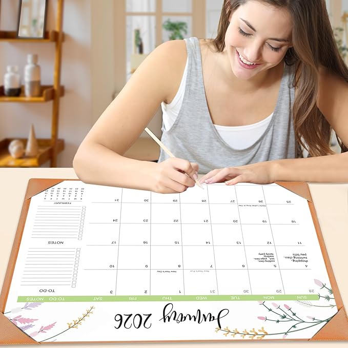 Desk Calendar 2026 with Desk Mat – 22" x 17" Large Desk Pad Calendar Runs from January 2026 to June 2027, Floral Design Desktop Calendar for Home, Office