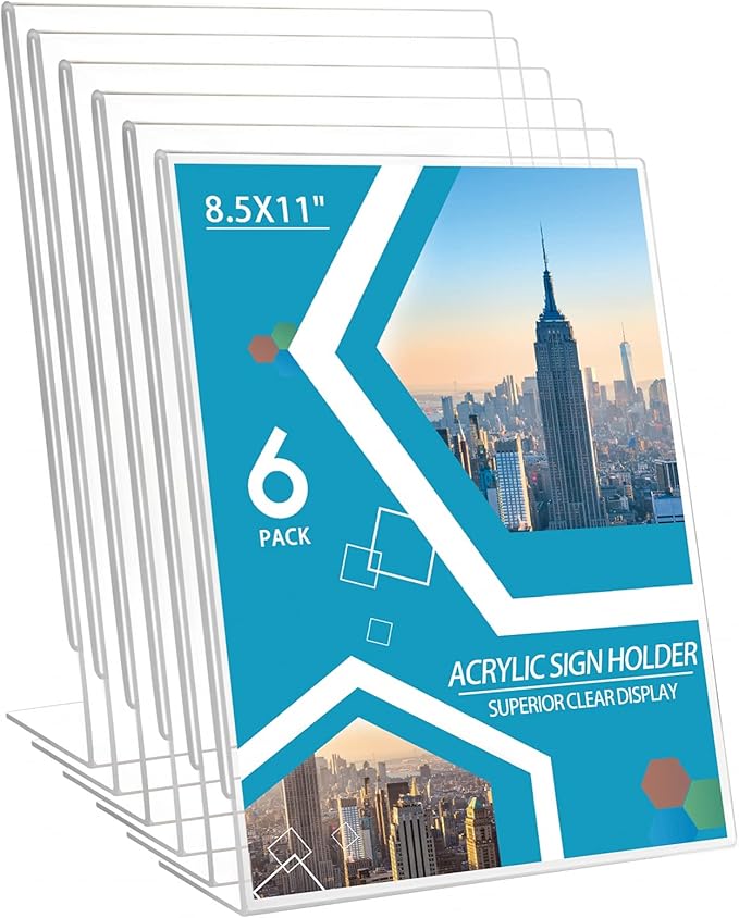 COYMOS Acrylic Sign Holder 6 Pack 8.5x11 Slant Back Acrylic Stands for Display Plexiglass Clear Acrylic Display Stands for Ad Frame, Picture Photo Frames, Promotions, Restaurants, Office, Store, Home