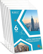 COYMOS Acrylic Sign Holder 6 Pack 8.5x11 Slant Back Acrylic Stands for Display Plexiglass Clear Acrylic Display Stands for Ad Frame, Picture Photo Frames, Promotions, Restaurants, Office, Store, Home