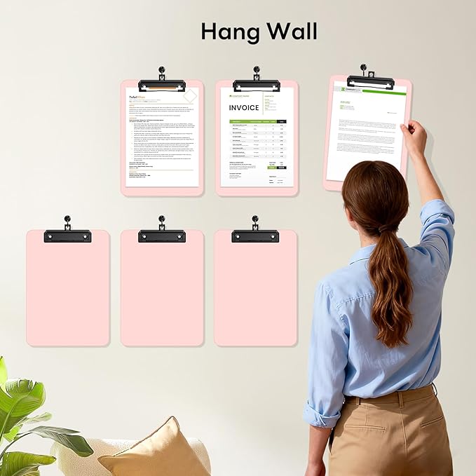 Zoenley A4 Plastic Clipboard Set of 12, Pink 12.5 x 9 Letter Size for Classroom, Students, Teacher, Nurse, 8.5 x 11 Clip Board with Low Profile Black Clip, Office & School Supplie