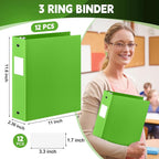 Henoyso 12 Pcs 3 Ring Binder 2 Inch Round Fits Letter Size 8.5'' x 11'' Paper Plastic Flexible Binder Bulk Holds 490 Sheets with 1 Pockets Versatile Organizer for Home Office School (Tender Green)