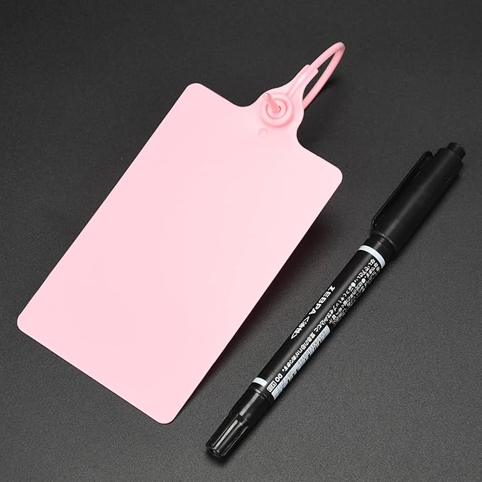 100 Plastic Shipping Tags - Waterproof, Writable, Hanging Tags with One Pink Marker Pen