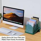 OUTIOE 5-Section Desk File Organizer, Metal Mesh Folder Organizer for Documents, Mail & Office Papers (Green)