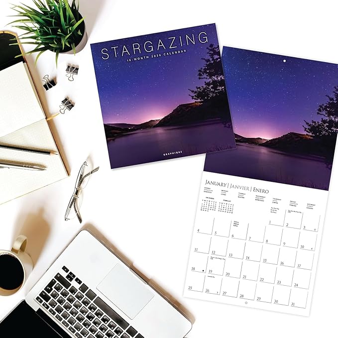Graphique 2026 Stargazing Wall Calendar | 12” x 12” | Thick Paper | Home & Office Organizer | Large Monthly Grid | 3 Languages & Marked Holidays | 4 Month Preview Page for 2027