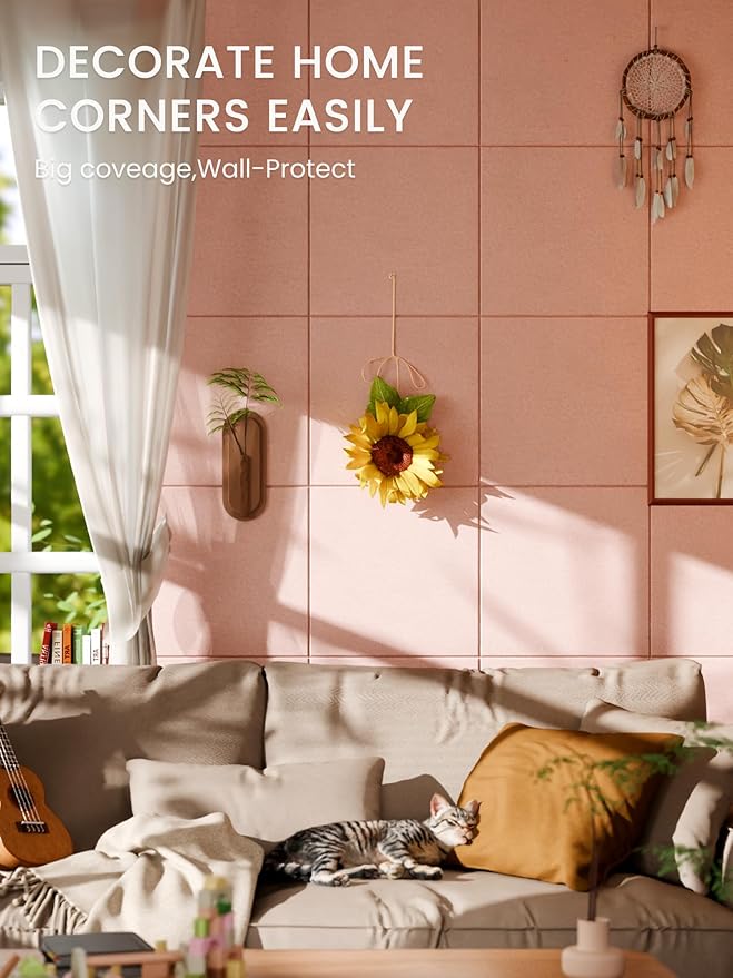 Bumusty Large Cork Board 47"x35" Alternative - 12 Pack Felt Wall Tiles with 70 Safe Removable Adhesive Tabs, 30 Pushpins, Cork Boards for Walls Pin Board Bulletin Board Office Decor (Pink)