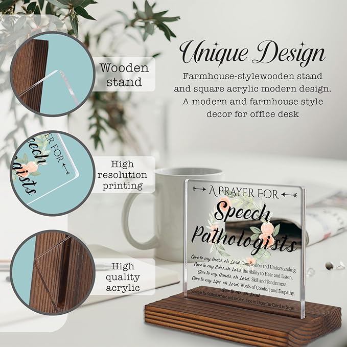 Speech Pathologist Prayer Desk Sign, Christian Gift for SLPs, Faith-Based Floral Decor for Speech Therapists, Inspirational Office Thank You Gift for Speech Language Pathologists PA119