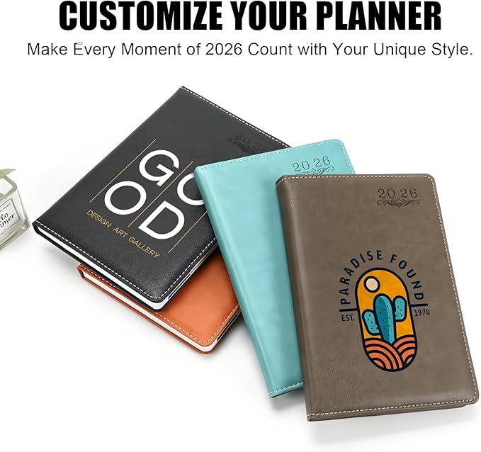 Custom Personalized 2026 A5 Planner - Customizable with Logo/Photo/Text | Soft PU Leather Cover, Monthly/Daily/Academic Weekly Pages & Calendar for School, Brown