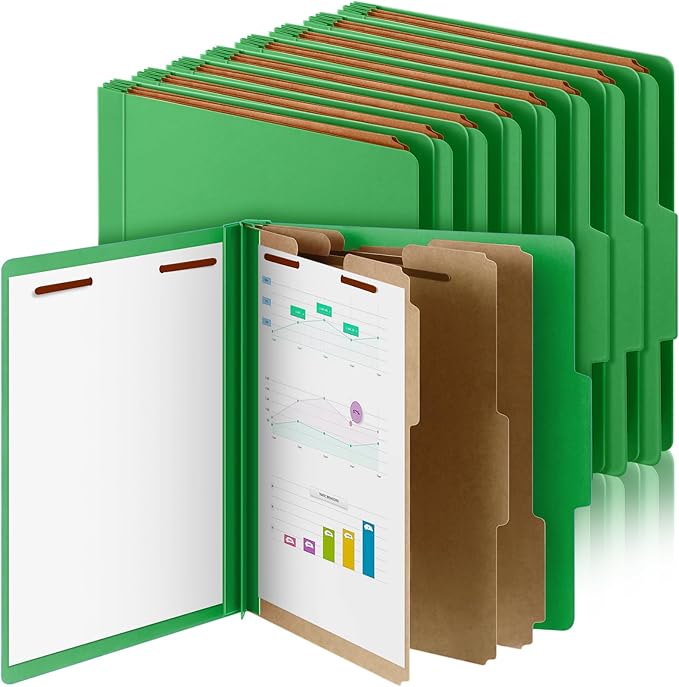 Skyygemm 12 Pcs Classification Folders Letter Size, 3 Divider Pressboard File Folder with Fasteners, Expanding File Organizer Bulk for School Teachers, Office Employee, Coworker, Staff (Green)