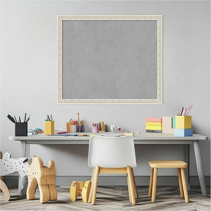 Amanti Art Silver Framed Magnetic Board 22x26 Medium Vision Board for use with Magnets, 100% Metal Sheet to Display Items as Office Decor or for Home Organization in mudroom, Kitchen or Kids Room