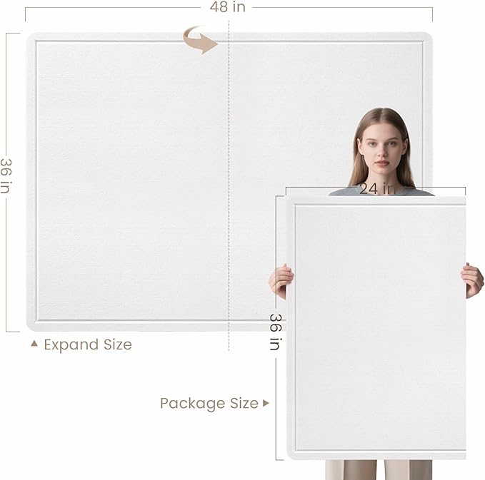 lightomorrow Large Bulletin Board - 48 x 36 Inches, Decorative Felt Pin Board for Wall - 4' x 3' Foldable Photo Display Board with Self-Adhesive Tape, Includes 20 Push Pins - White