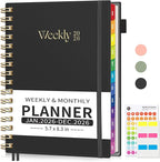 EMSHOI 2026 Planner Weekly and Monthly, Week on One Page with Notes, A5 (5.7"x8.3"), Jan-Dec 2026 Calendar Agenda with Monthly Tabs, Note Pages, 100GSM Thick Paper, Flexible Cover, Black