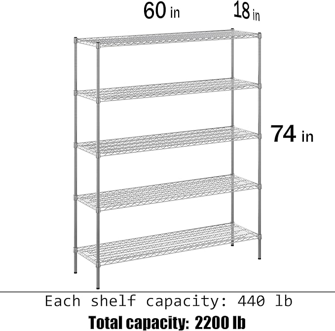 Regal Altair 18" Deep x 60" Wide x 74" Height Wire Shelving Kit | 5-Tier | NSF Commercial Storage Rack Unit