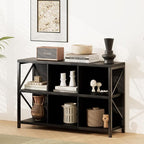 VAKATRELL 6 Cube Storage Organizer Bookshelf, Industrial Horizontal Bookcase, Accent Cubby Shelf, Media Console Table for Living Room, Home Office, 13.6" D x 47.2" W x 30.9" H, Black