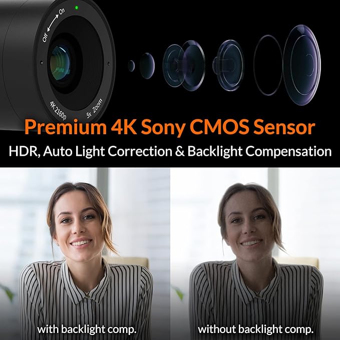 Innex C570 120-Degree Wide Angle Webcam 4K with AI Tracking, Auto-Framing, ePTZ, Webcam with Microphone, 5X Digital Zoom, Remote Control, Privacy Cover, Conference Camera for Zoom, Microsoft Teams