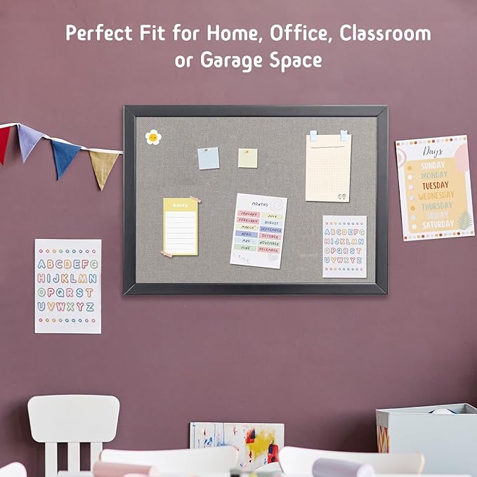 Gideal Cork Board Bulletin Board, 24 x 36 Inch Cork Boards for Walls, Large Cork Board for Office, School & Home with Imported Solid Wood Frame and Grey Canvas, Wall Mounted Notice Boards, 2 Pack