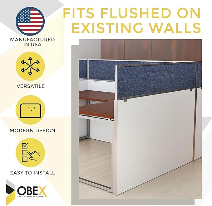 OBEX Acoustical Cubicle Privacy Screen Extender Desk Panel & Office Divider, Add Separation & Block Noise, 12" x 42", Overcast