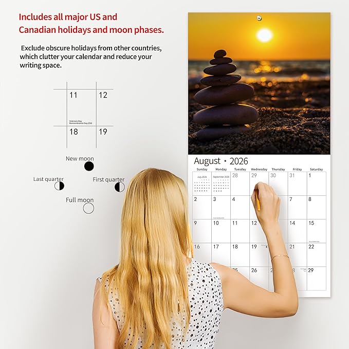 2026 Wall Calendar,Calendar 2026, November 2025 - December 2026, Wall Calendar Zen, 12" x 24" Opened,Full Page Months Thick & Sturdy Paper for Calendar Organizing & Planning