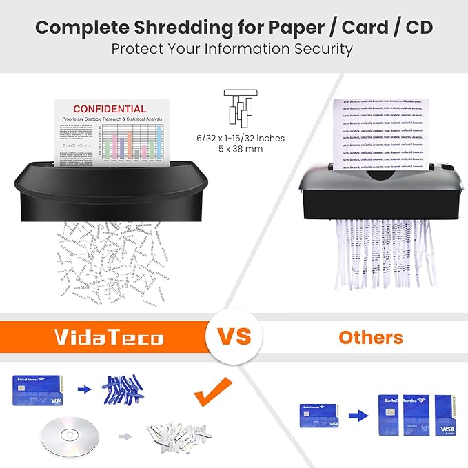 VidaTeco Paper Shredder 58dB 14-Sheet Cross-Cut Shredder with US Patented Cutter Shreds Card/CD, Heavy Duty Paper Shredding Machine for Home Office with Auto Jam Proof,6.6-Gallon Bin