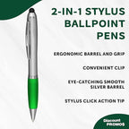 DISCOUNT PROMOS Stylus Ballpoint Pens Set of 10, Bulk Pack - Black Ink, Great for Office, School, Business, Tradeshows, Events - Green