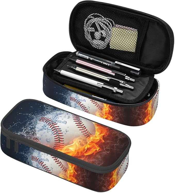 HKHEHOP Baseball Ball Pencil Case Big Capacity Storage Pencil Pouch Stationery Bags With Zipper Portable Pen Holder Box Organizer For Boys Girls Teens Student College School Office Supplies