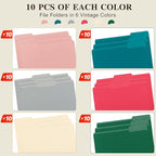 Color File Folders, 1/3-Cut Tabs, Letter Size, Assorted Colors Organizer File Folders for School Home Office Business (60, Assorted Colors)