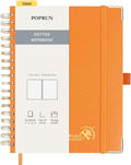 POPRUN Spiral Bullet Dotted Journal Notebook, 7-1/4" x 9-1/2" - 120 GSM Thick Paper, 220 Numbered Pages, Hardcover for Men & Women with Pocket, Index Tabs, 8 Perforated Sheets, Orange