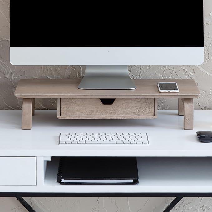 Anji Mountain Monitor Stand - Desktop Organizer & Laptop Riser, Ergonomic Monitor Riser, Space-Saving Monitor Stand for Desk, Durable Construction, Easy Assembly, Ideal for Home & Office,Biscotti