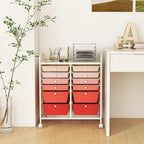 LDAILY 12 Drawer Rolling Storage Cart, Craft Cart Organizer on Wheels w/Metal Frame, Large Capacity & Smooth Drawer, Rolling Cart w/Drawers for Classroom, Office