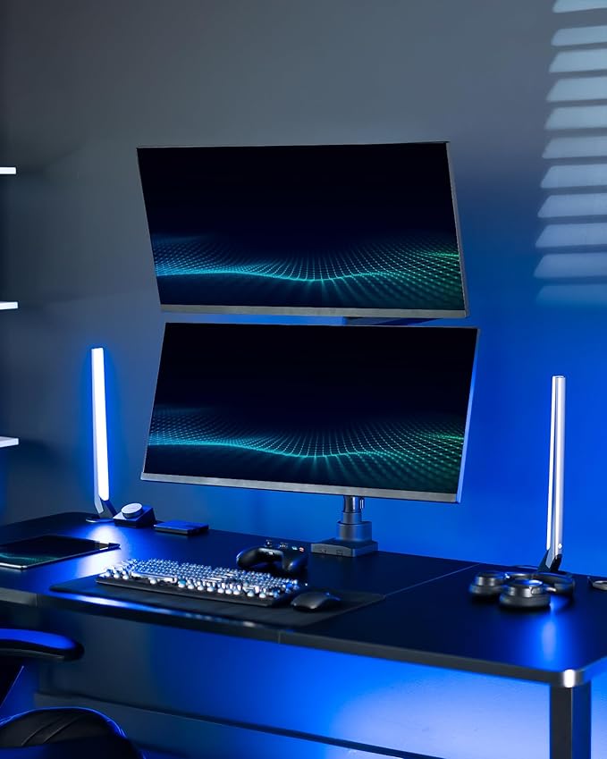 VIVO Pneumatic Arm Dual Ultrawide Monitor Extra Tall Desk Mount for Up to 49 inch Screens, Heavy Duty Clamp, Holds 2 Ultra Wides Up to 44 lbs, Black, STAND-V120K
