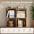 COMHOMA 4 Wood Cube Storage Organizer with Open Back and Removable Back Panels, 11In Brown Cube Storage Bookshelf, Cubicle Shelf Bookcase for Home Office Bedroom Living Room, Vertical or Horizontal