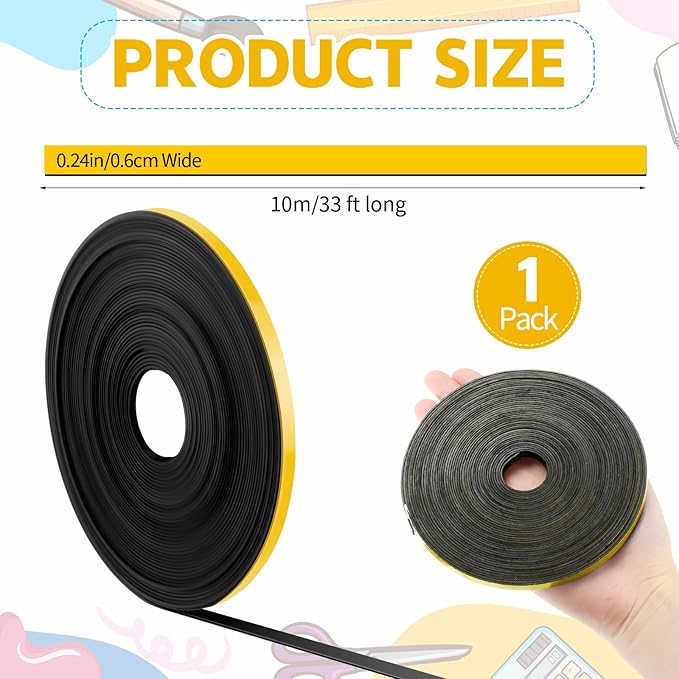 AmazingSpark Magnetic Tape Roll Thin Strips, 1/4 Inch x 33 Feet Magnetic Board Dividers Whiteboard Graphic Decorative Tape Marking Line for Classroom Office Art Accessories(Yellow)