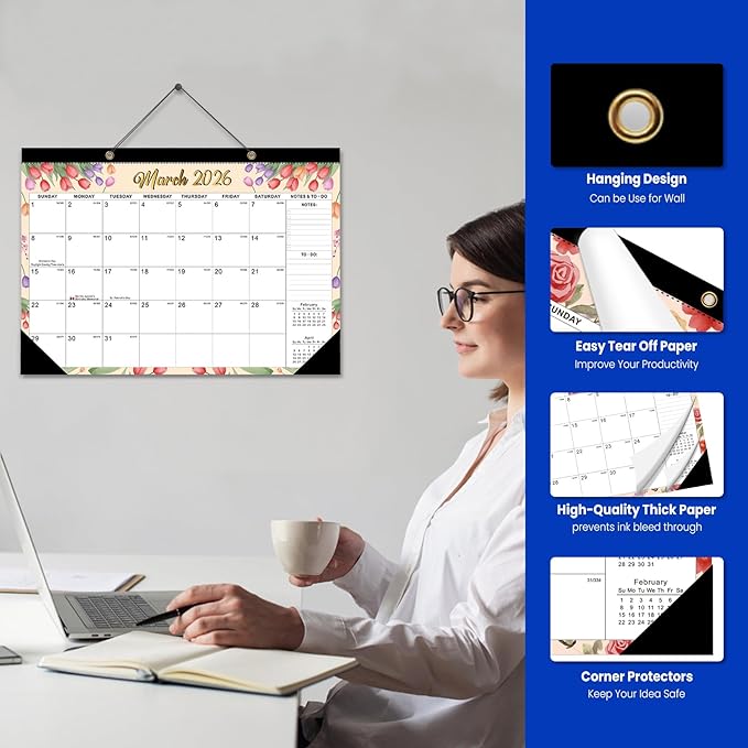 COMIX 12 Month Desk Calendar 2026 (Jan 2026–Dec 2026) – 17" x 12" Wall Calendar with to-Do List & Notes,2026 Calendar Monthly Planner for Home, School, or Office Organization
